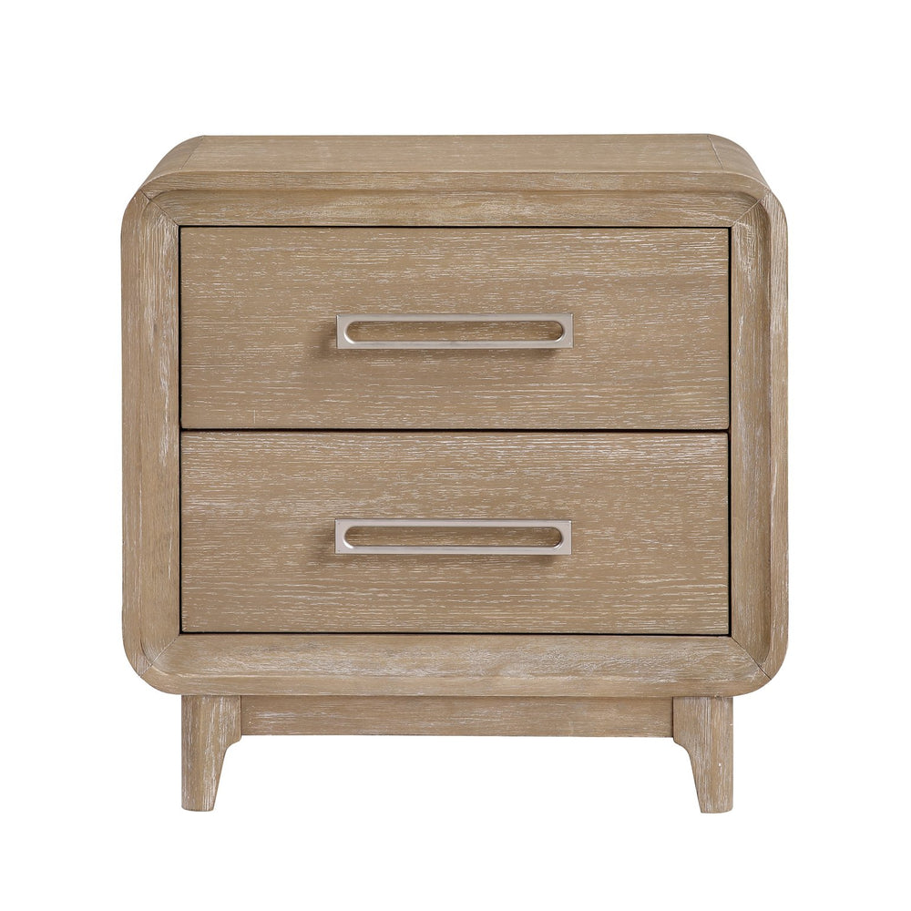 English Elm Modern Natural Finish Nightstand with 2 Spacious Drawers Curved Corners 28x17x27" Bedroom Table B011P332261