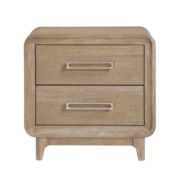 English Elm Modern Natural Finish Nightstand with 2 Spacious Drawers Curved Corners 28x17x27" Bedroom Table B011P332261