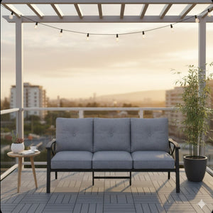 English Elm 70 Inch All Weather Steel Outdoor Sofa Three Seat Rust Proof Powder Coated Patio Seating Gray+ Khaki B082P455149