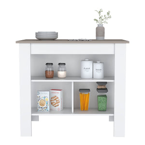English Elm Cortes Kitchen Island With 2-Tier Shelf, Versatile Worktop & Reversible Design For Modern Spaces B070P234333