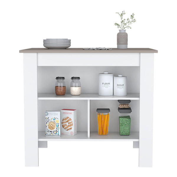 English Elm Cortes Kitchen Island With 2-Tier Shelf, Versatile Worktop & Reversible Design For Modern Spaces B070P234333