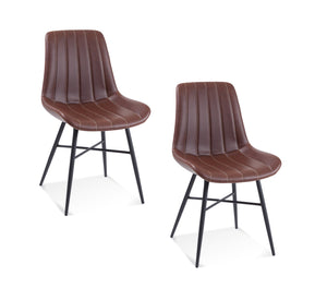 Basset Mirror Dylan Side Chair Set Of 2 - Modern Comfort With Channel-back Design, Vegan Leather & Sturdy Frame Brown Metal,Upholstery 9780-dr-800-2