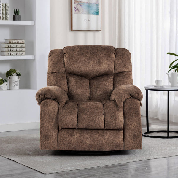 English Elm Swivel Recliner Chair with 8-Point Massage, Lumbar Heat, 360° Swivel, Rocking, USB & Cup Holders Brown W1403P172917