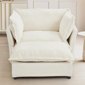 English Elm Modern Chenille Accent Chair with Ottoman Plush Wide Seat Curved Arms for Bedroom Beige N719P428439A