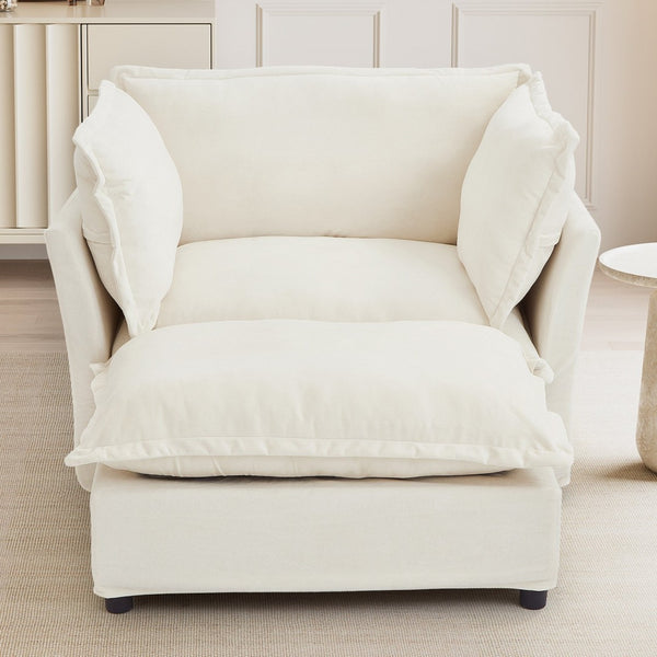English Elm Modern Chenille Accent Chair with Ottoman Plush Wide Seat Curved Arms for Bedroom Beige N719P428439A
