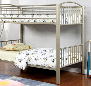 English Elm Contemporary Twin-Over-Twin Bunk Bed with Pull-Out Trundle and Built-In Ladder for Space-Saving Rooms Metallic Grey 76 L x 46 W x 9 H B2741P353746