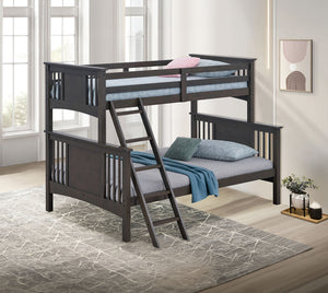 English Elm Modern Twin-Over-Full Bunk Bed with Angled Ladder, Solid Hardwood Frame and Patented Lock Joint Grey Mix 81 L x 15 W x 4 H B2741S00291