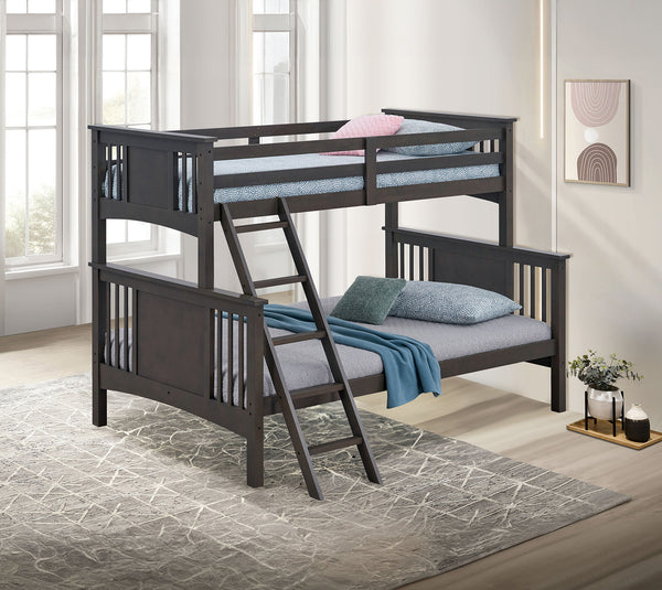 English Elm Modern Twin-Over-Full Bunk Bed with Angled Ladder, Solid Hardwood Frame and Patented Lock Joint Grey Mix 81 L x 15 W x 4 H B2741S00291