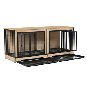 English Elm Dog Crate Furniture Double Compartment Mdf Wood Console for Two Large Breeds W420P348726