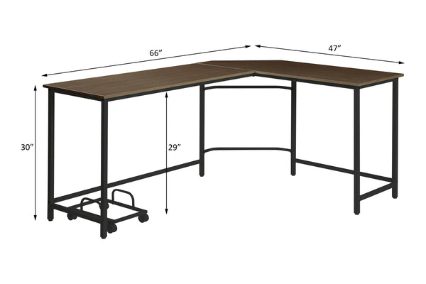 English Elm Bambina L-Shape Corner Computer Desk with Beveled Edge, Durable Metal Frame, Mobile CPU Holder Black,Oak 52 L x 22 W x 6 H B2726P265741