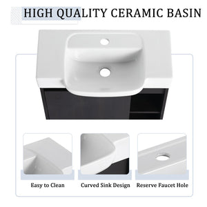 English Elm 24'' Floating Wall Mounted Bathroom Vanity with Ceramic Sink and Soft Close Cabinet Dark Oak W999P426634