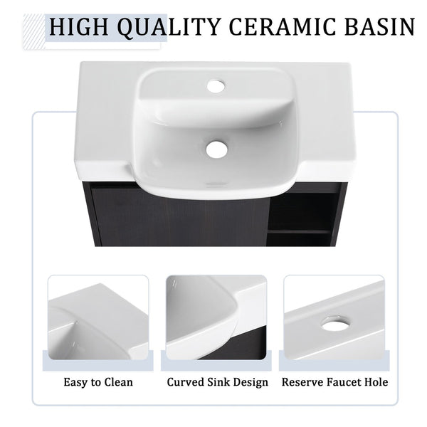 English Elm 24'' Floating Wall Mounted Bathroom Vanity with Ceramic Sink and Soft Close Cabinet Dark Oak W999P426634