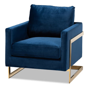 Baxton Studio Baxton Studio Matteo Royal Blue Velvet Armchair with Gold Stainless Steel Frame for Glam Living Room TSF-77241-Navy/Gold-CC