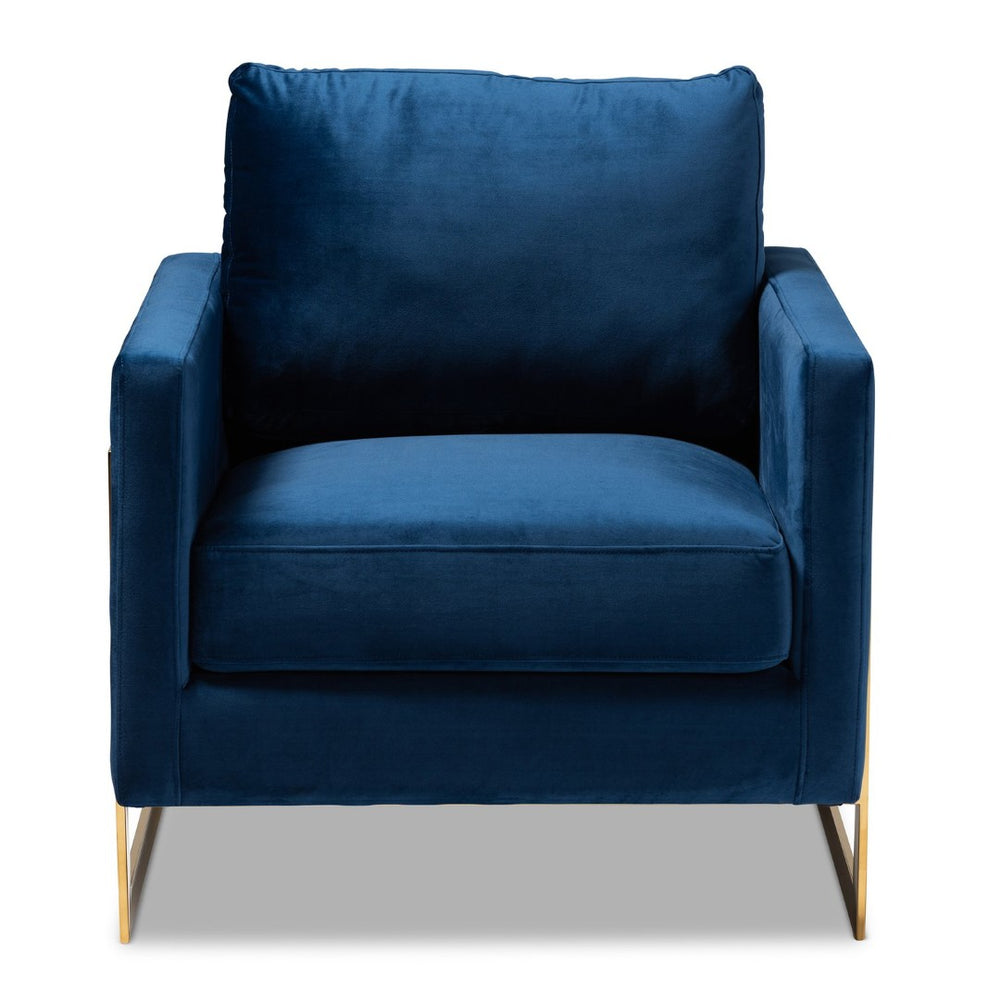 Baxton Studio Baxton Studio Matteo Royal Blue Velvet Armchair with Gold Stainless Steel Frame for Glam Living Room TSF-77241-Navy/Gold-CC