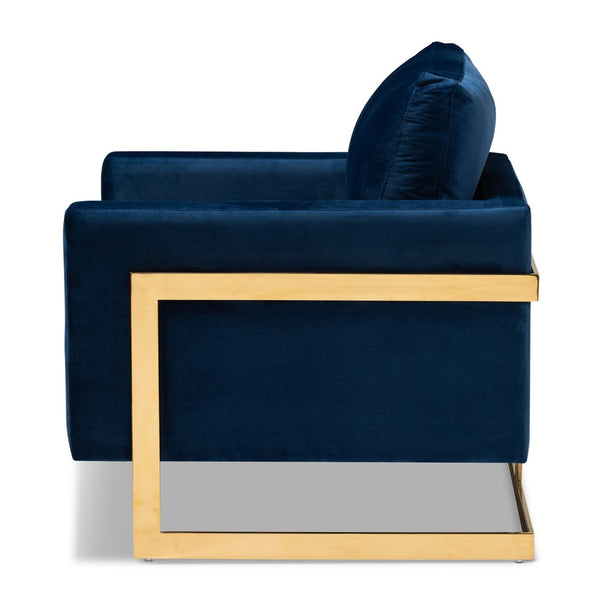 Baxton Studio Baxton Studio Matteo Royal Blue Velvet Armchair with Gold Stainless Steel Frame for Glam Living Room TSF-77241-Navy/Gold-CC