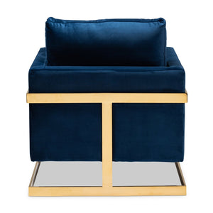 Baxton Studio Baxton Studio Matteo Royal Blue Velvet Armchair with Gold Stainless Steel Frame for Glam Living Room TSF-77241-Navy/Gold-CC