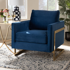 Baxton Studio Baxton Studio Matteo Royal Blue Velvet Armchair with Gold Stainless Steel Frame for Glam Living Room TSF-77241-Navy/Gold-CC