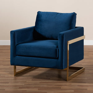 Baxton Studio Baxton Studio Matteo Royal Blue Velvet Armchair with Gold Stainless Steel Frame for Glam Living Room TSF-77241-Navy/Gold-CC
