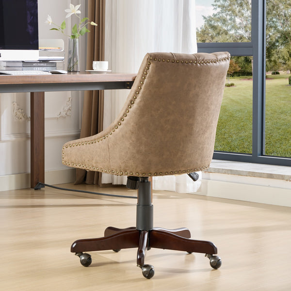 English Elm A&A Handcrafted Button-Loop Accent Chair with High-Rebound Foam, Solid Wood & Steel Legs, Retro Elegance Brown W1143P202750