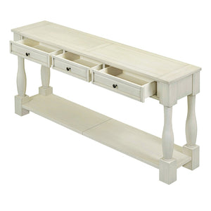 English Elm Trexm Distressed Entryway Console Table Three Drawers Open Shelf Mediterranean Wood Antique White N715P372052K
