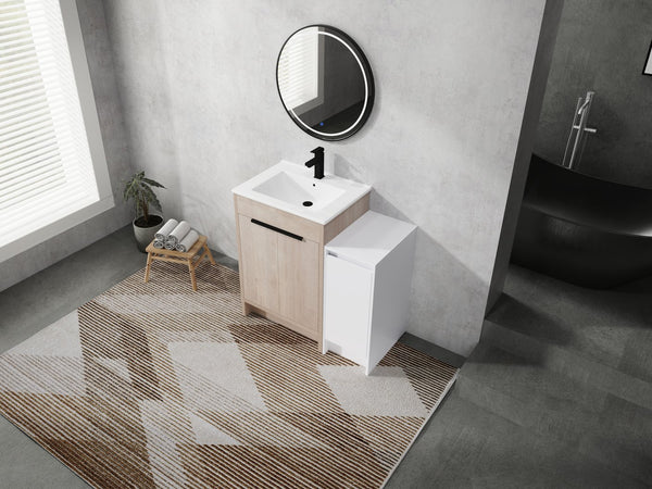 English Elm 36 Inch Freestanding Bathroom Vanity With Ceramic Sink, Soft-Close Doors & Ample Storage Solutions W999S00302