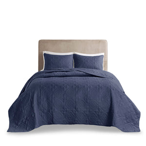 JLA Home 510 Design - 3 Reversible Bedspread Set Oversized Quilted Medallion Microfiber 3-Piece Hypoallergenic Washable Elegance Navy 5DS13-0291