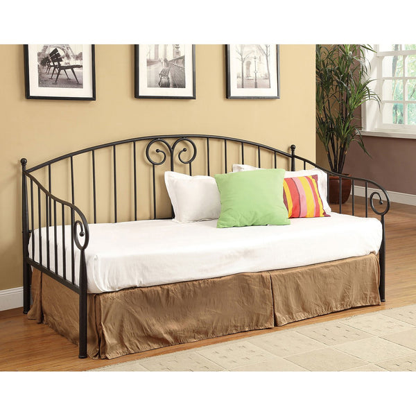 English Elm Marena Black Twin Metal Daybed with Elegant Scrollwork Sloped Rails — Classic, Durable, Stylish Comfort B062P340740