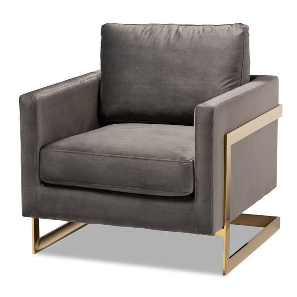 Baxton Studio Baxton Studio Glam Grey Velvet Armchair with Gold Frame - Luxe Comfort for Modern Living Spaces TSF-77241-Grey/Gold-CC