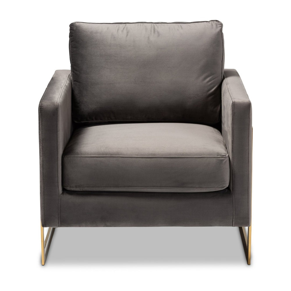 Baxton Studio Baxton Studio Glam Grey Velvet Armchair with Gold Frame - Luxe Comfort for Modern Living Spaces TSF-77241-Grey/Gold-CC