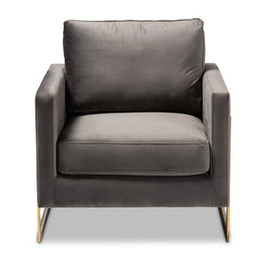 Baxton Studio Baxton Studio Glam Grey Velvet Armchair with Gold Frame - Luxe Comfort for Modern Living Spaces TSF-77241-Grey/Gold-CC