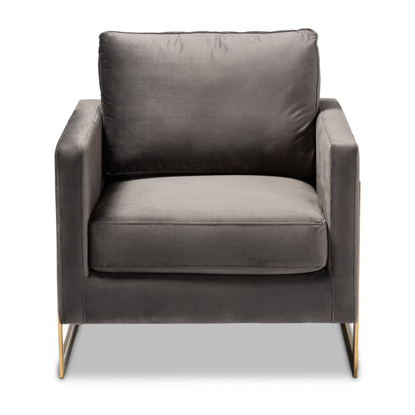 Baxton Studio Baxton Studio Glam Grey Velvet Armchair with Gold Frame - Luxe Comfort for Modern Living Spaces TSF-77241-Grey/Gold-CC