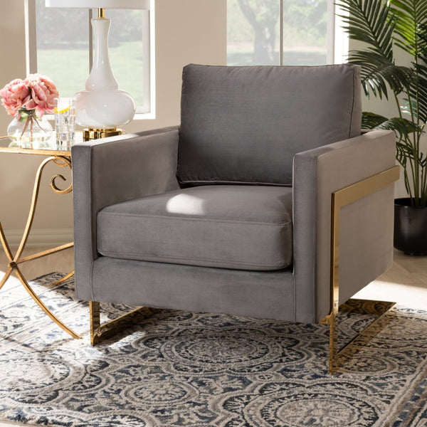 Baxton Studio Baxton Studio Glam Grey Velvet Armchair with Gold Frame - Luxe Comfort for Modern Living Spaces TSF-77241-Grey/Gold-CC