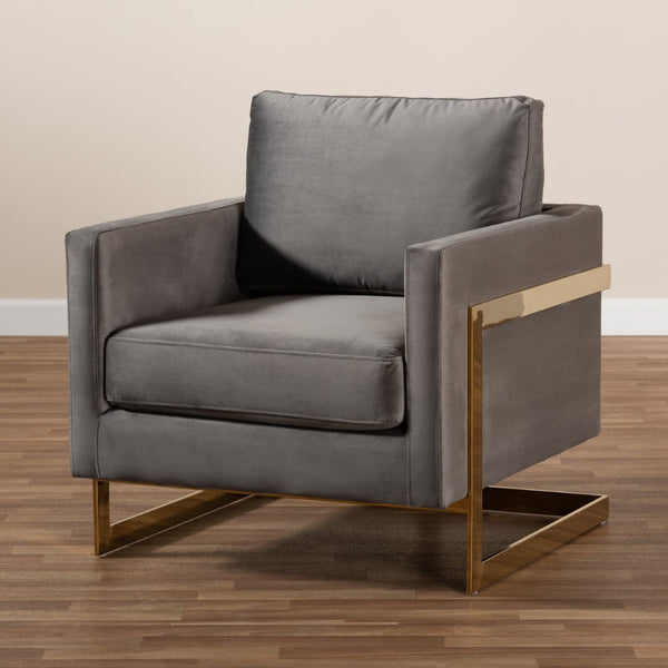 Baxton Studio Baxton Studio Glam Grey Velvet Armchair with Gold Frame - Luxe Comfort for Modern Living Spaces TSF-77241-Grey/Gold-CC