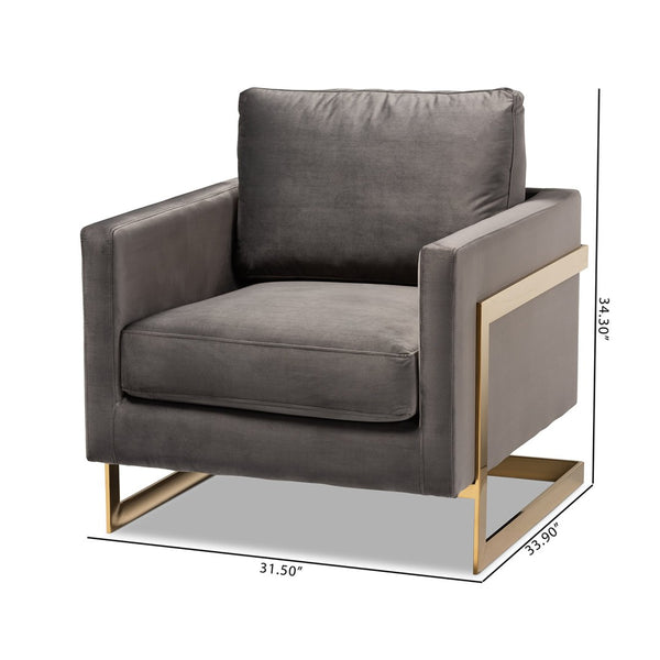Baxton Studio Baxton Studio Glam Grey Velvet Armchair with Gold Frame - Luxe Comfort for Modern Living Spaces TSF-77241-Grey/Gold-CC