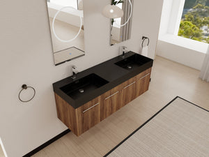 English Elm 60 Inch Wall-Mounted Bathroom Vanity With Double Black Resin Sink For Modern Elegance & Functionality W999S00251