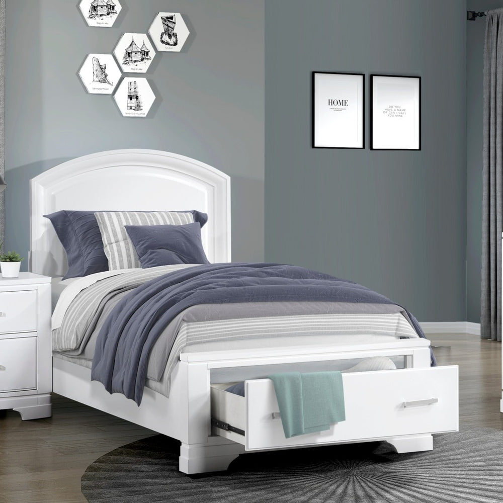 English Elm Modern Twin Platform Bed White Finish Curved Headboard Footboard Storage Drawers B011S02349