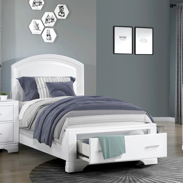 English Elm Modern Twin Platform Bed White Finish Curved Headboard Footboard Storage Drawers B011S02349