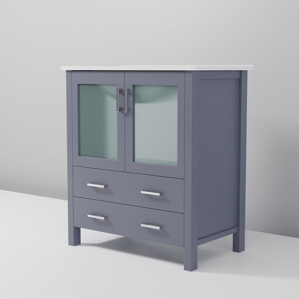English Elm Dark Grey Bath Vanity 30 In. W X 18.25 In. D With White Ceramic Top - Modern Storage Solution! B2731P260423
