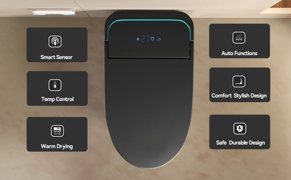 English Elm Unique Intelligent One Piece Toilet with Bidet Warm Air Dryer and Auto Sensor Seat Black W3133P476381