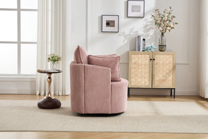 English Elm swivel Barrel Accent Chair with Solid Wood Frame & Metal Base, 350 lb Capacity, Sleek Curved Backrest Elegance Pink W2120P293678