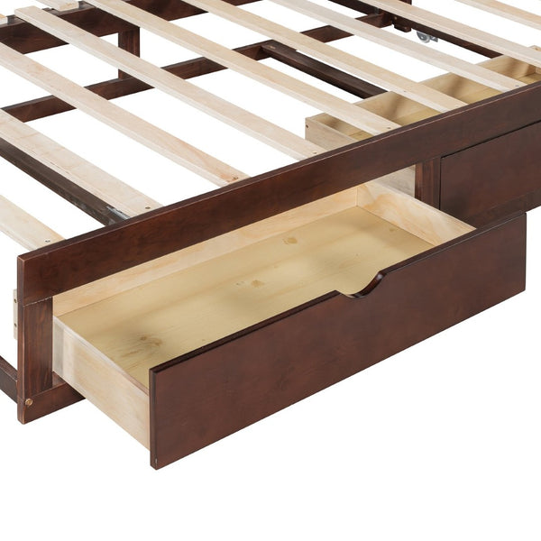 English Elm Wooden Twin to King Daybed with Trundle and Storage Drawers for Guest Rooms Espresso N708P336539P