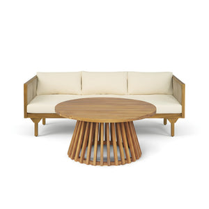 English Elm 2-piece Outdoor Acacia Patio Sofa Set with Rope Back and Round Coffee Table Beige,Light Brown,Teak N770P354675B_N770P234486F