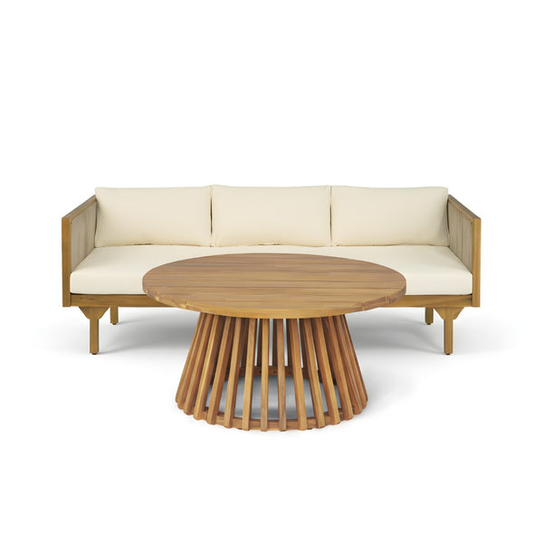 English Elm 2-piece Outdoor Acacia Patio Sofa Set with Rope Back and Round Coffee Table Beige,Light Brown,Teak N770P354675B_N770P234486F