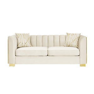 English Elm 81" Tufted Velvet Chesterfield Sofa with Gold Steel Legs for Elegant Living Rooms Beige W1191S00062