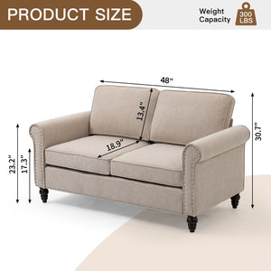 English Elm 48 Inch Button Tufted Linen Loveseat Compact Mid Century Sofa for Living Room W1955121379