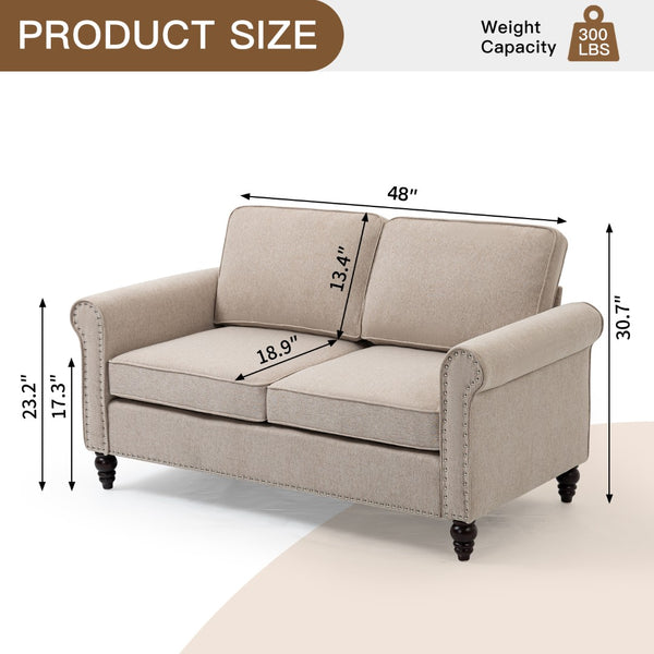 English Elm 48 Inch Button Tufted Linen Loveseat Compact Mid Century Sofa for Living Room W1955121379