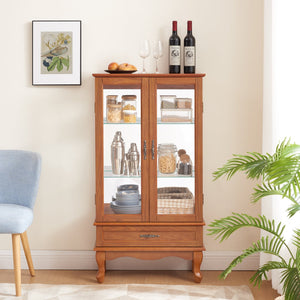 English Elm Lighted Curio Cabinet With Adjustable Shelves, Illuminated Display, 2 Doors & Drawer, Oak Finish W2275P178824