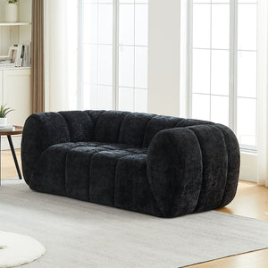 English Elm Chenille Cloud Sofa with Quilted Checkered Cushions and Piano Key Backrest Design W834P442227