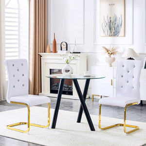 English Elm Luxury Pu Upholstered Dining Chair Set of 4 with Channel Stitching and Metal Legs White W1512P491875