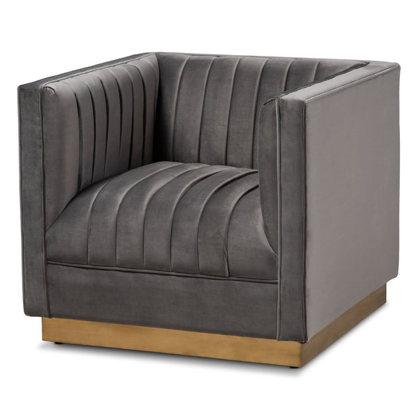 Baxton Studio Baxton Studio Aveline Luxe Grey Velvet Armchair with Gold Base - Glamorous Comfort for Your Home TSF-BAX66111-Grey/Gold-CC